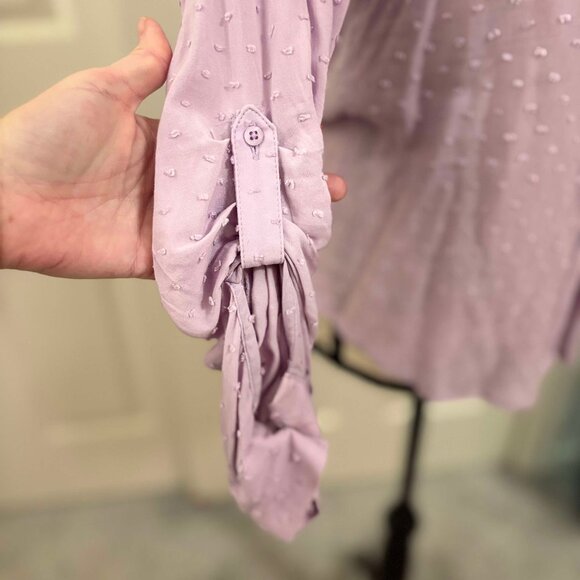 Women's Sheer Lavender Button-Up Blouse with Raised Hearts & Long-Sleeves - Picture 3 of 8